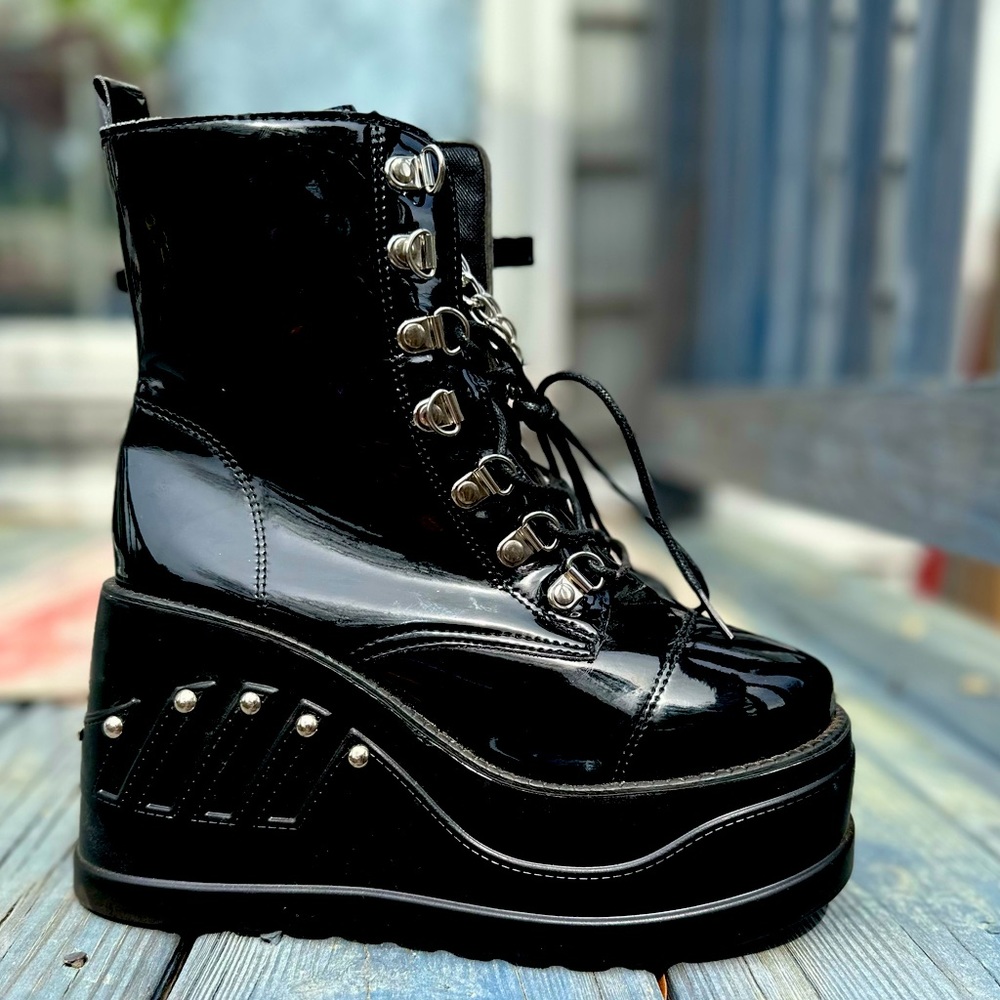 Chunky Black Platform Boots with Chains